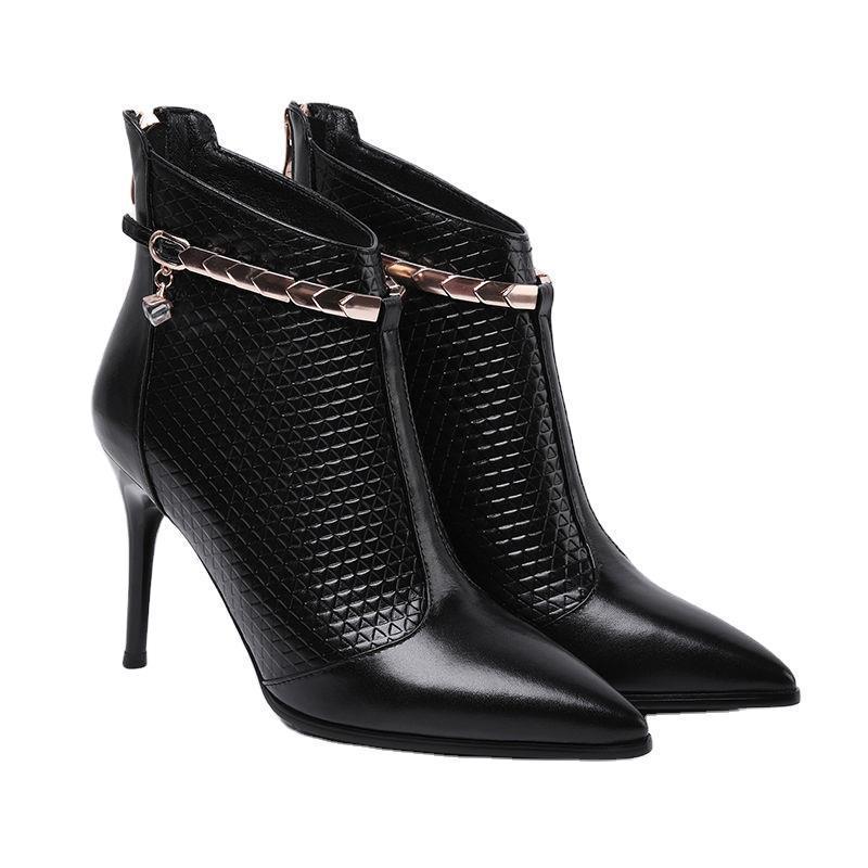 Pointed high-heeled ankle boots
