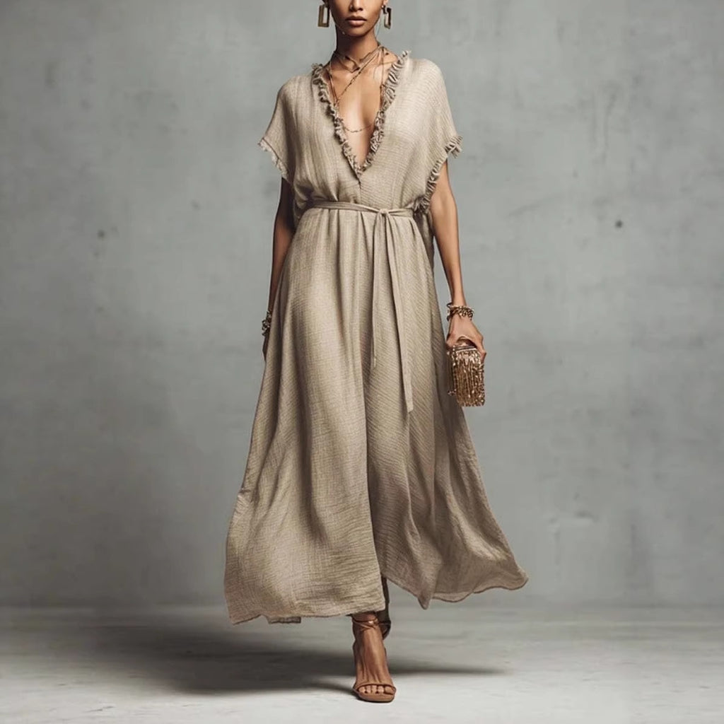 Robe loose-fit col V — Élégance décontractée