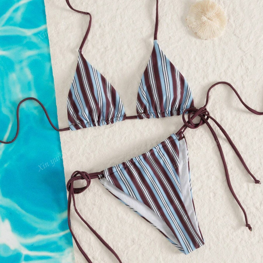 Laure — Maillot de bain à liens à nouer rayé