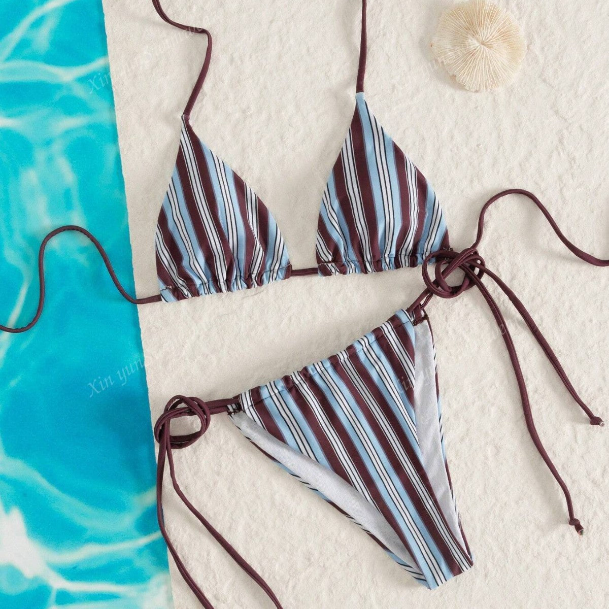 Laure — Maillot de bain à liens à nouer rayé