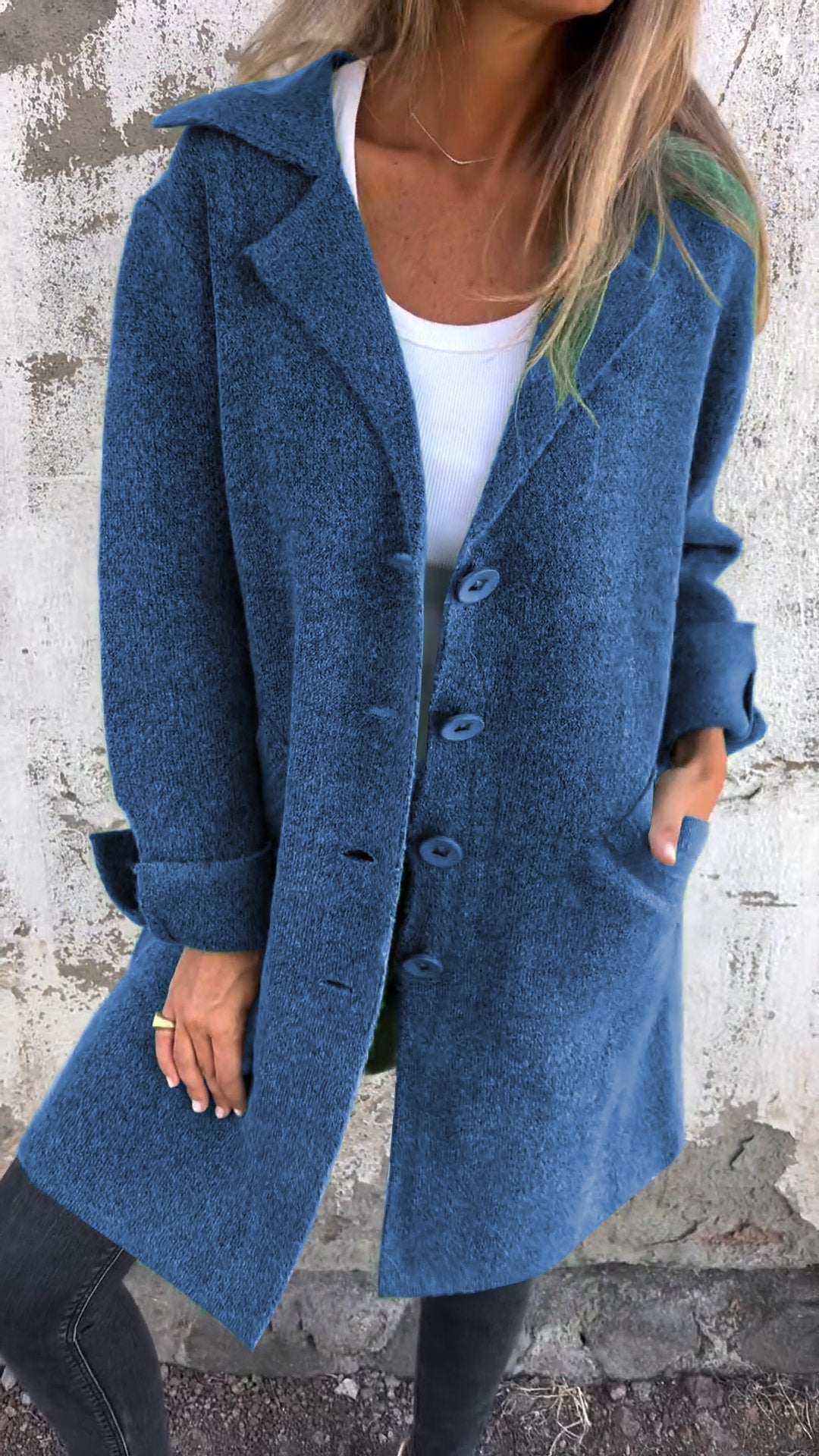 Long women's coat with a wrap closure | Elegant cotton coat for spring and autumn