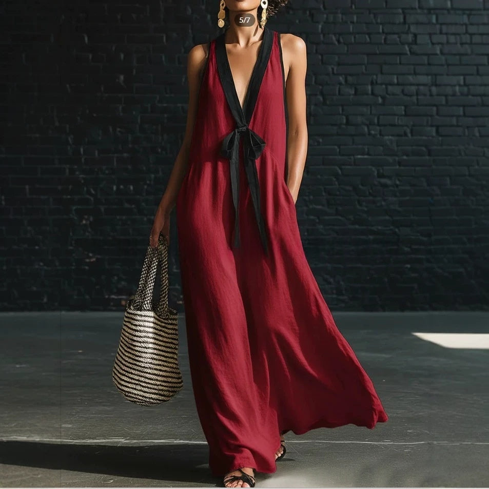 Elegant two-tone midi dress