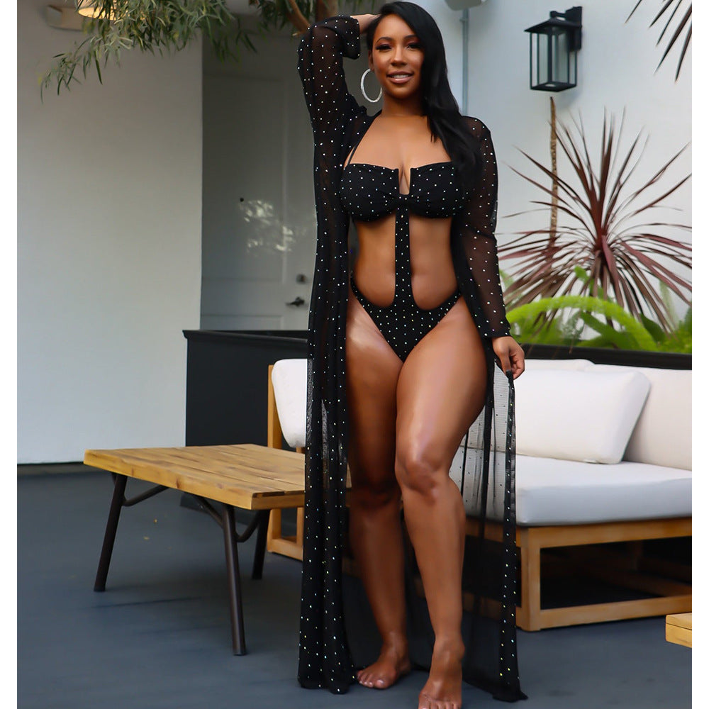Maillot de bain manches longues et strass kimono