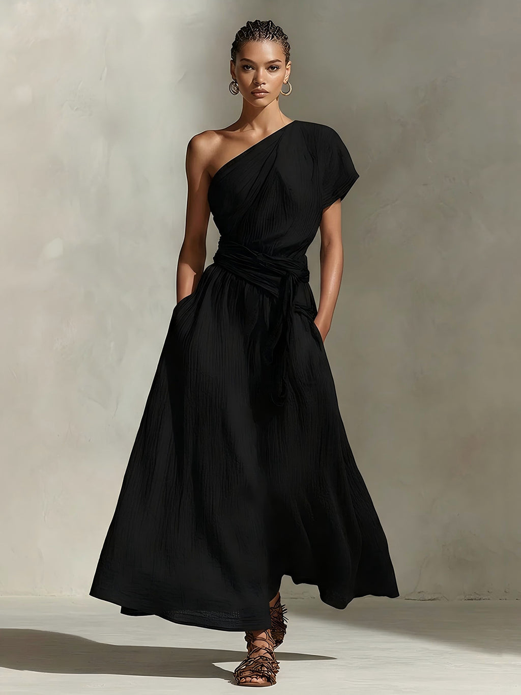 Robe longue asymétrique à nouure
