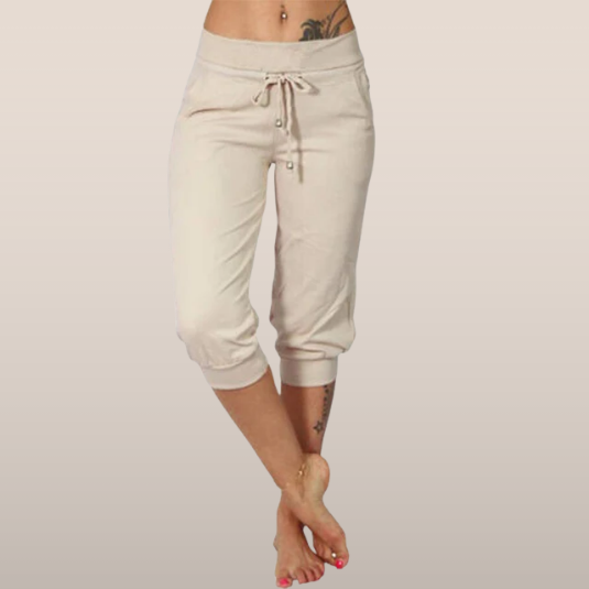 Women's Liora cotton-linen capri pants – elastic waist & drawstring, lightweight & autumn 2023 trendy