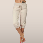 Women's Liora cotton-linen capri pants – elastic waist & drawstring, lightweight & autumn 2023 trendy