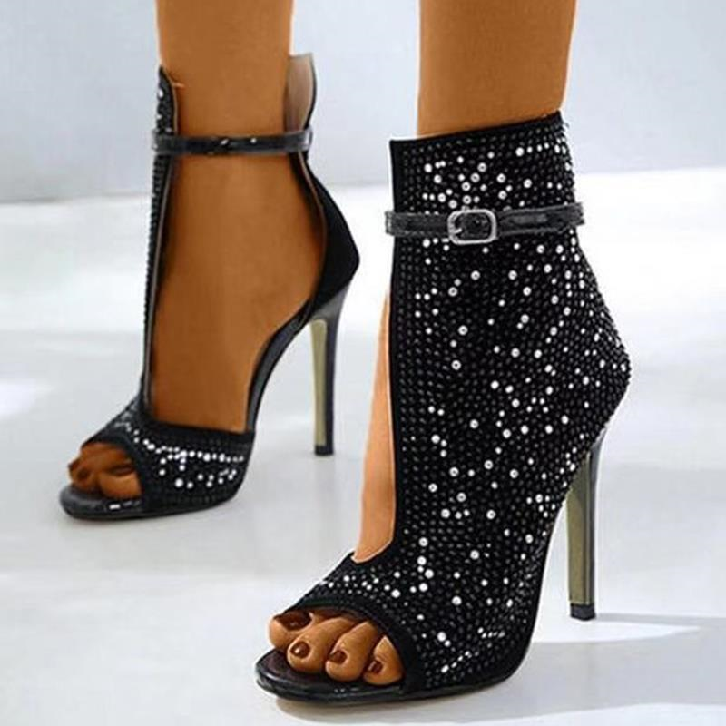 Talon aiguille Peep-Toe design en strass
