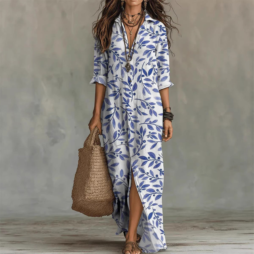 Printed shirt dress with shirt collar, relaxed fit