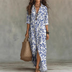 Printed shirt dress with shirt collar, relaxed fit