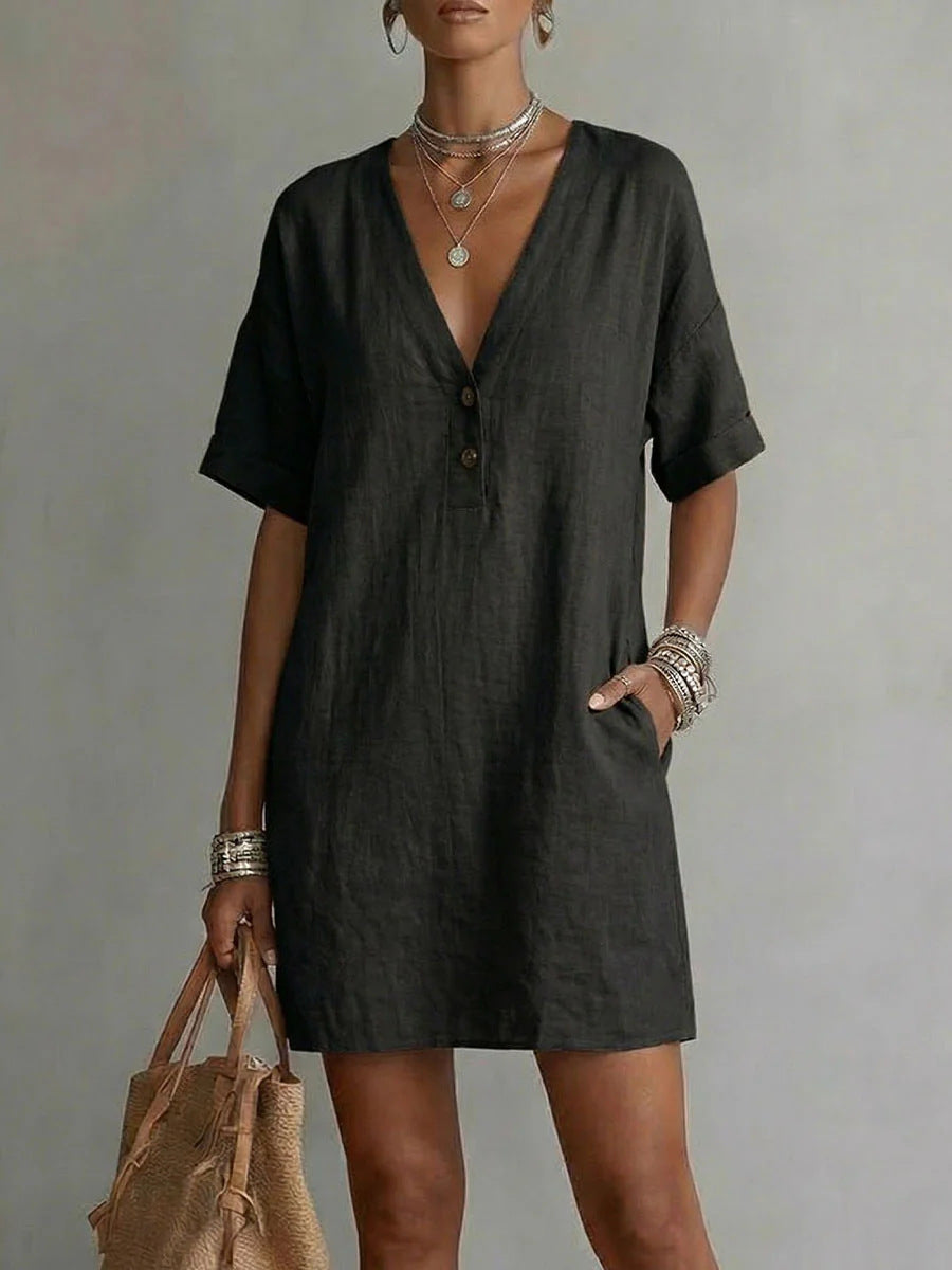Robe lin-coton boutons — Coupe ample et intemporelle