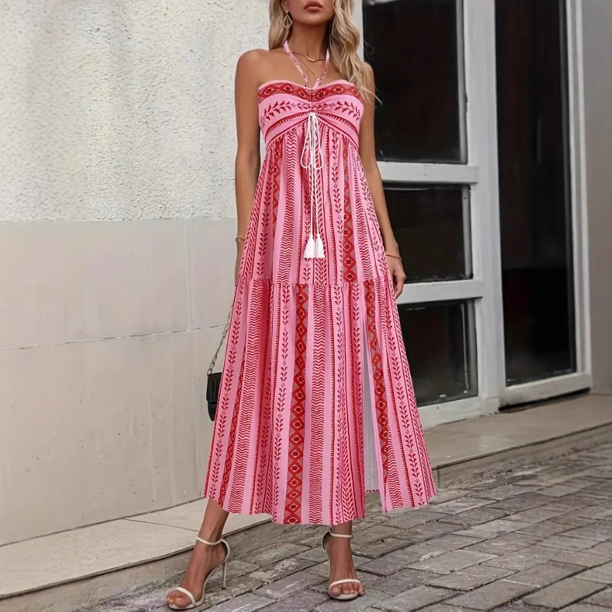 Robe tube fendue à motifs géométriques et laçage