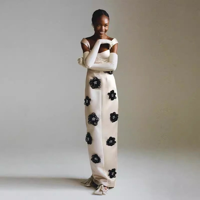 Robe de soirée fleurs blanc élégant