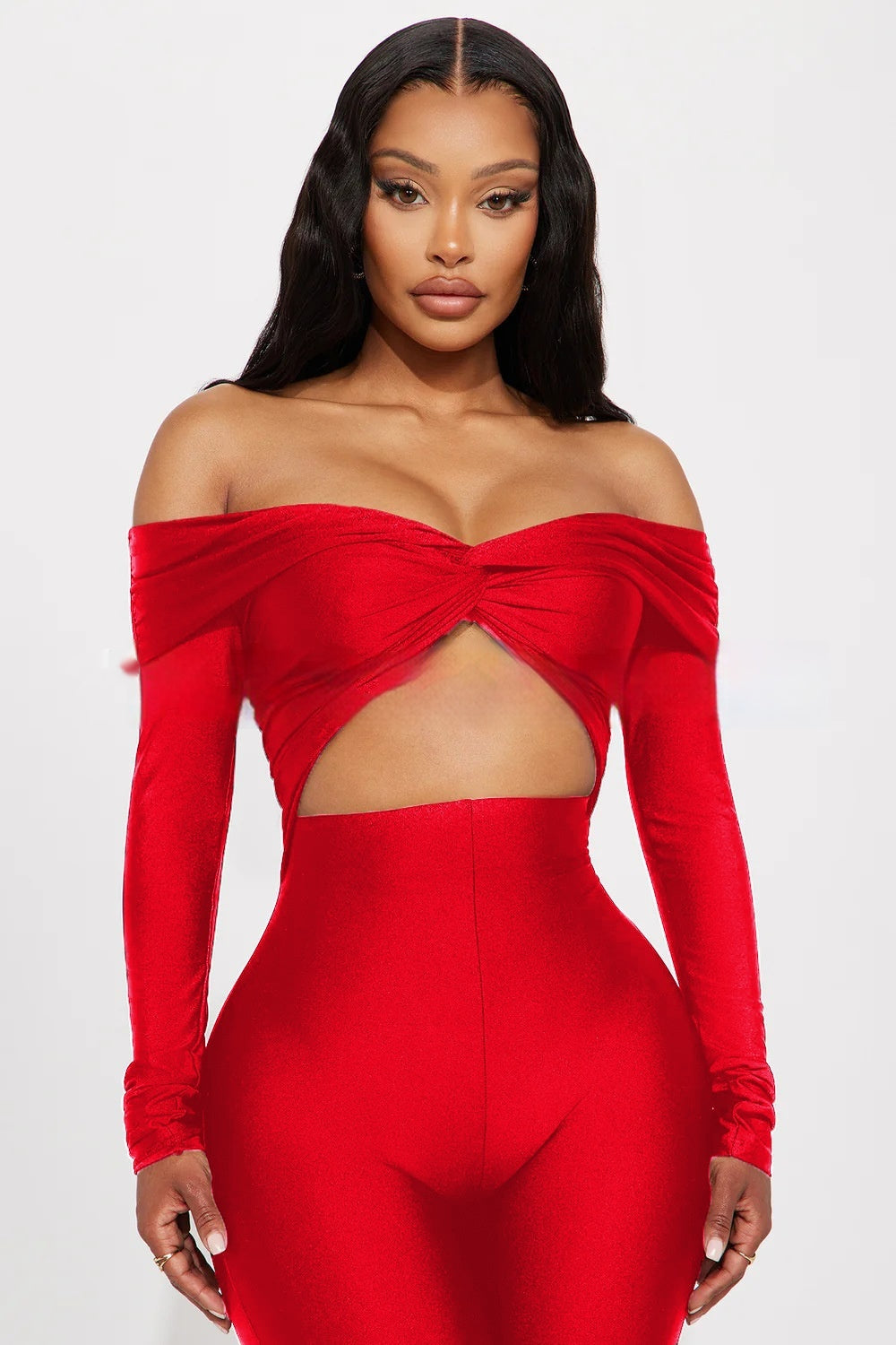 Combinaison col V taille haute, manches longues