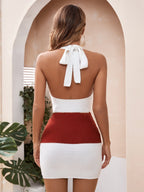 Robe courte col licou et dos nu à rayures