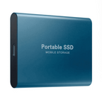Disque SSD portable bleu, stockage mobile compact, connectique USB-C, haute vitesse, design moderne, idéal pour sauvegarde et transfert de données.