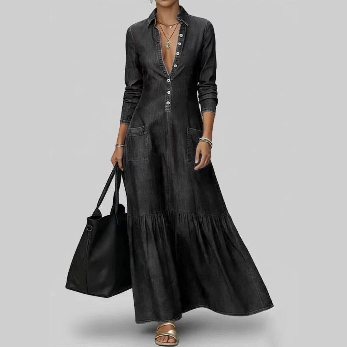 Robe longue en denim brut — Élégance intemporelle