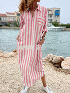 Chemise rayée coton-lin, style décontracté et respirant