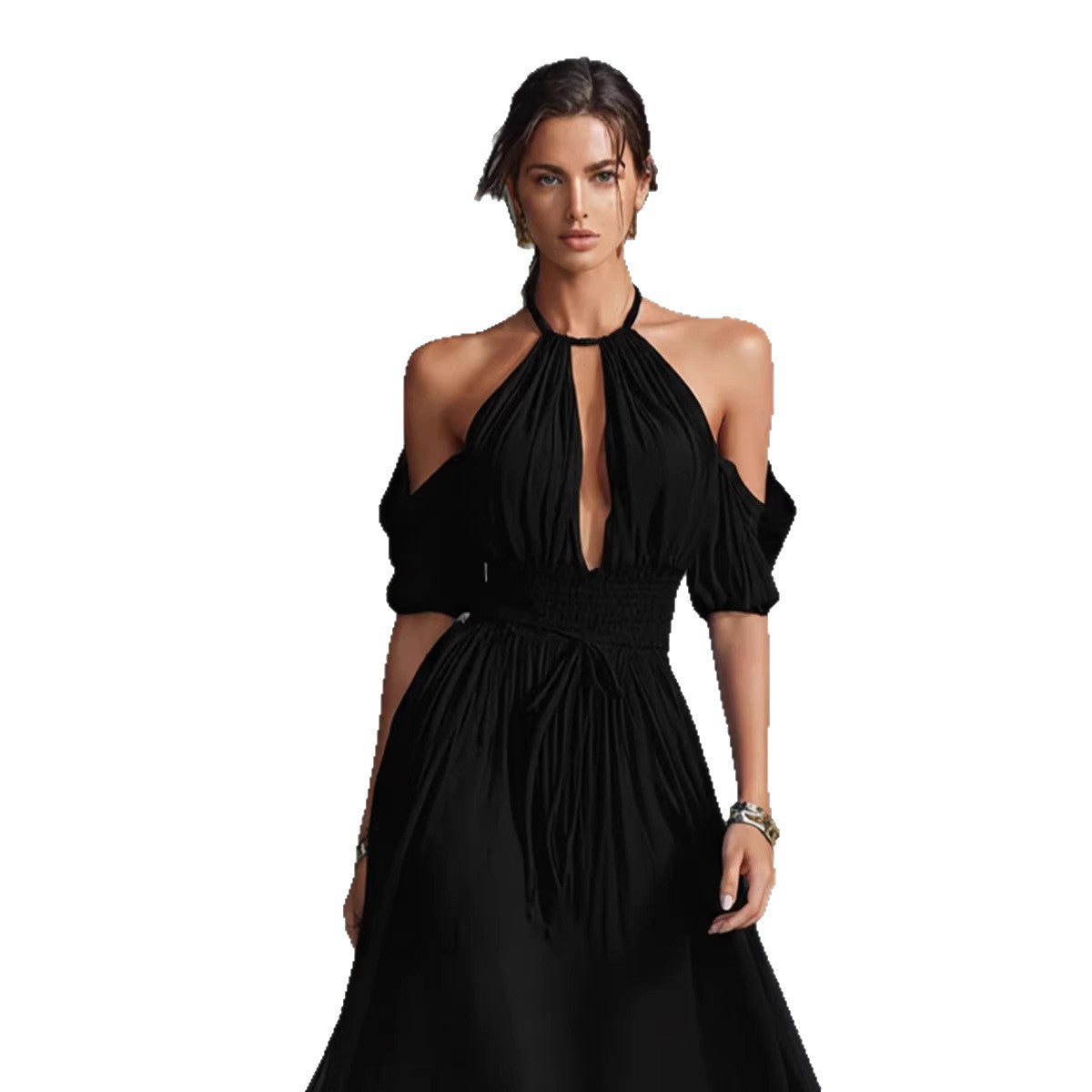 Robe longue cache-cœur à taille élastiquée