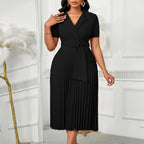 Robe midi taille haute ceinturée - Élégance intemporelle
