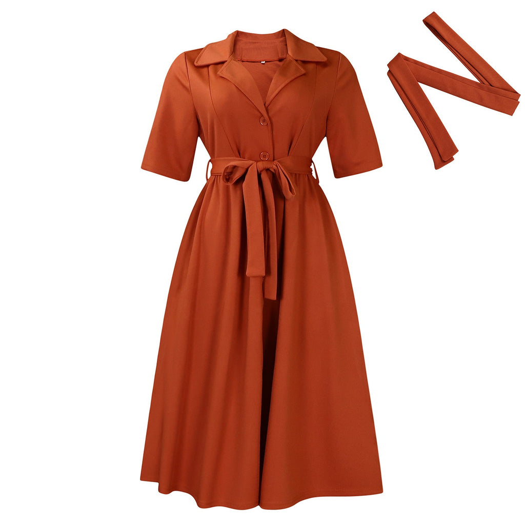 Robe mi-longue manches courtes avec ceinture