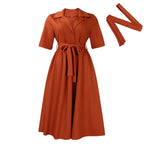 Robe mi-longue manches courtes avec ceinture