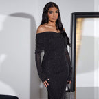 FrenchLiz - Robe pailletée à épaules dénudées pour femme, édition automne