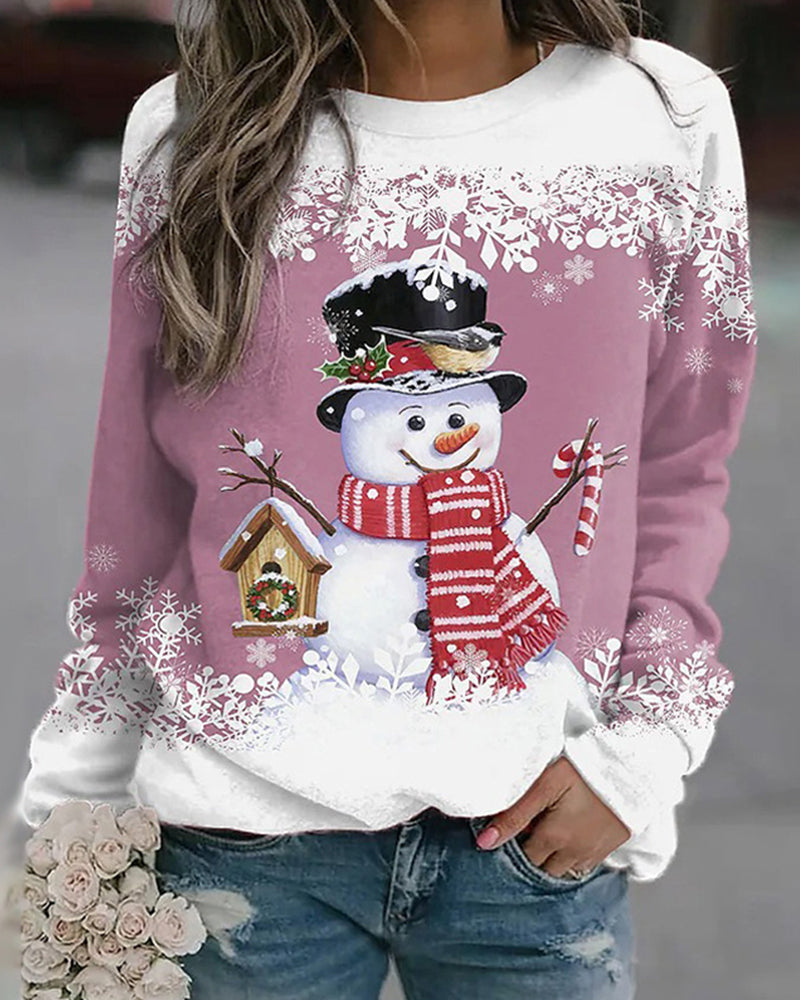 Sweat décontracté de Noël avec impression de bonhomme de neige