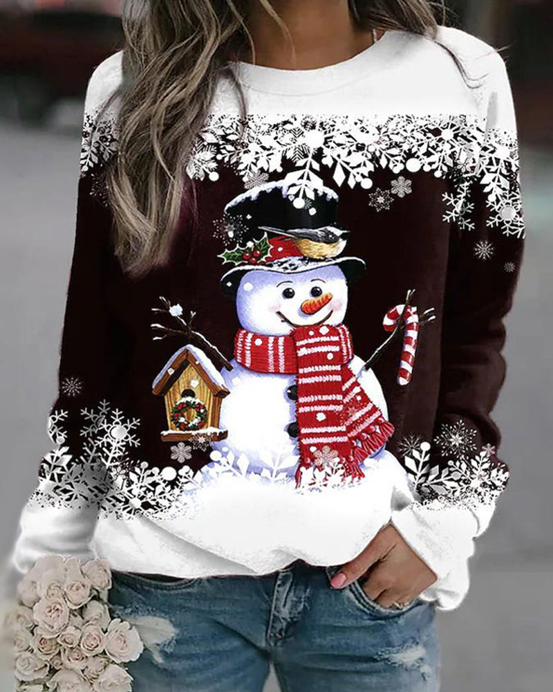 Sweat décontracté de Noël avec impression de bonhomme de neige