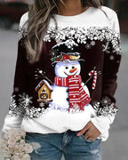Sweat décontracté de Noël avec impression de bonhomme de neige