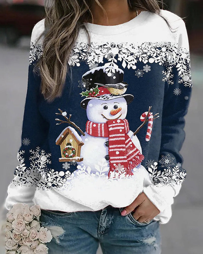 Sweat décontracté de Noël avec impression de bonhomme de neige