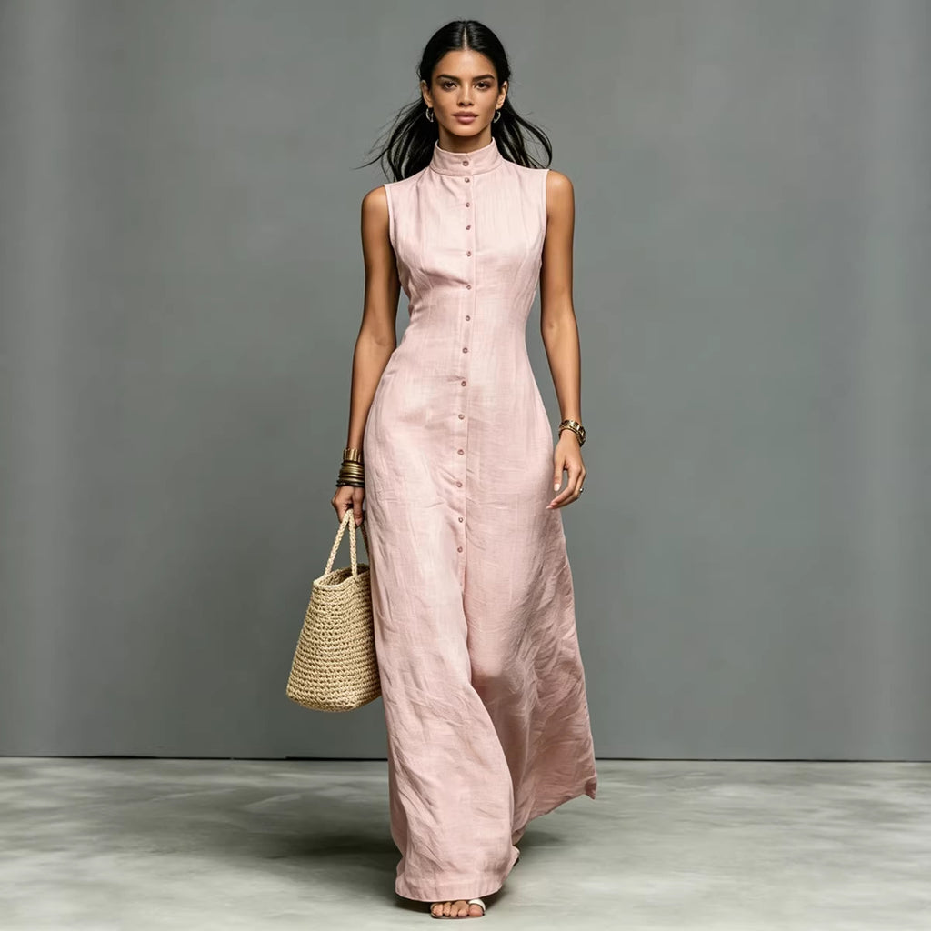 Robe longue sans manches col dressé — Élégance intemporelle