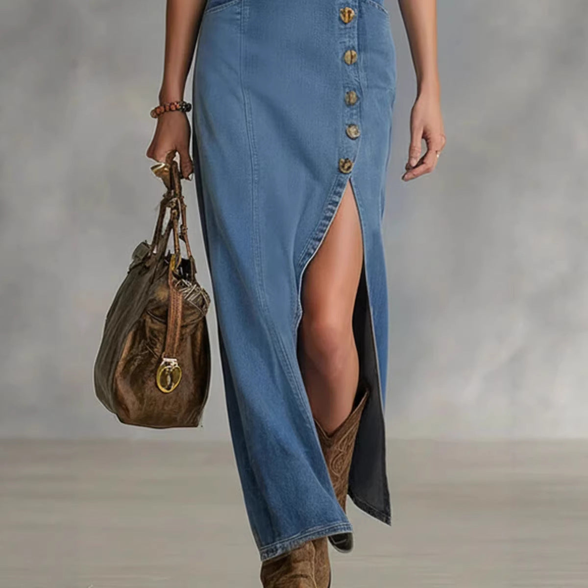 Robe denim sans manches coupe vintage