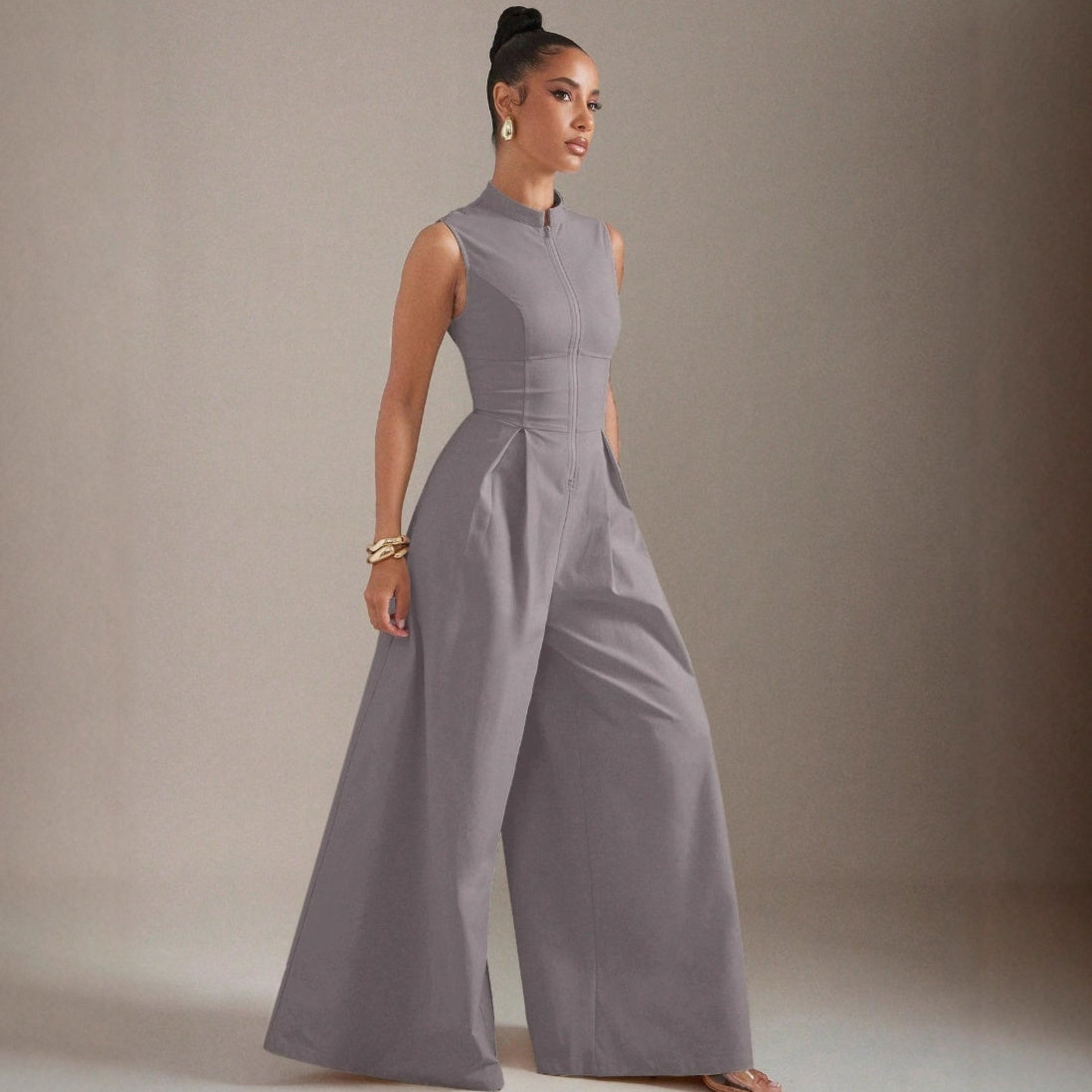 Robe sans manches noire à taille haute et fermeture éclair