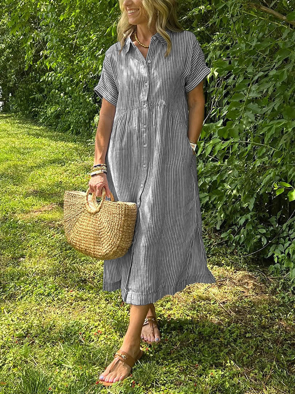Robe rayée lin et coton – Élégance intemporelle