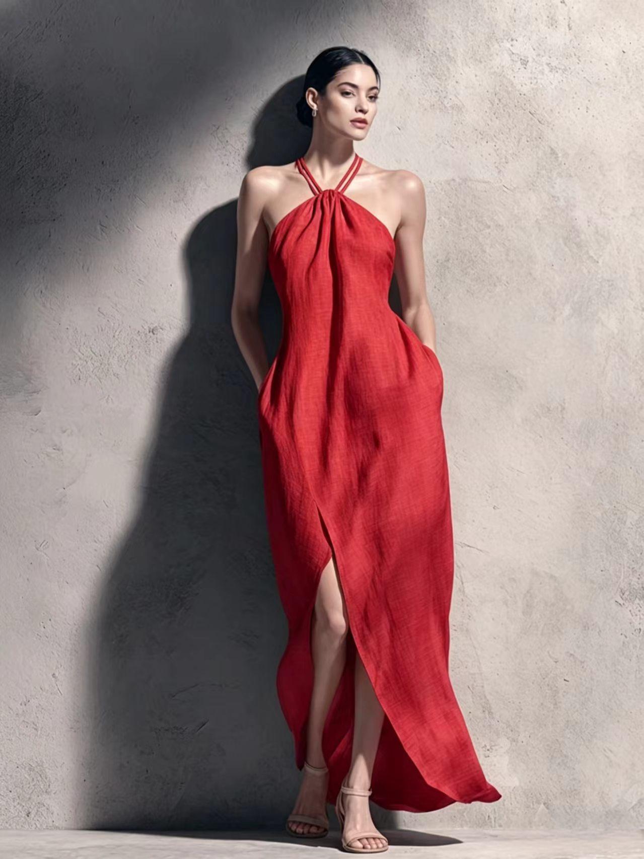Robe cache-cœur à taille cintrée et fente latérale