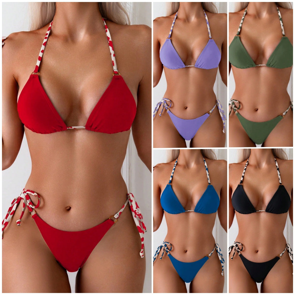 Rose — Bikini deux-pièces dos nu noir