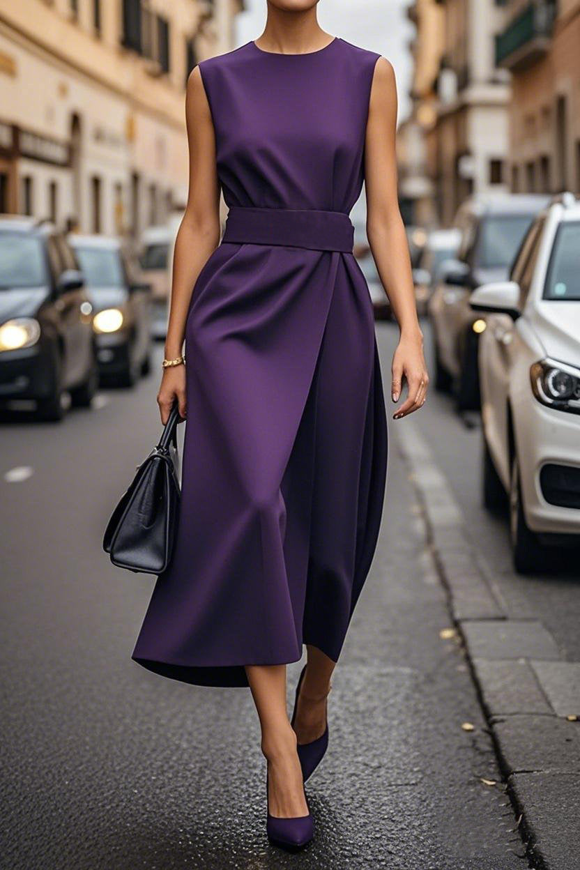Robe longue irrégulière sans manches avec ceinture - Chic&Shines