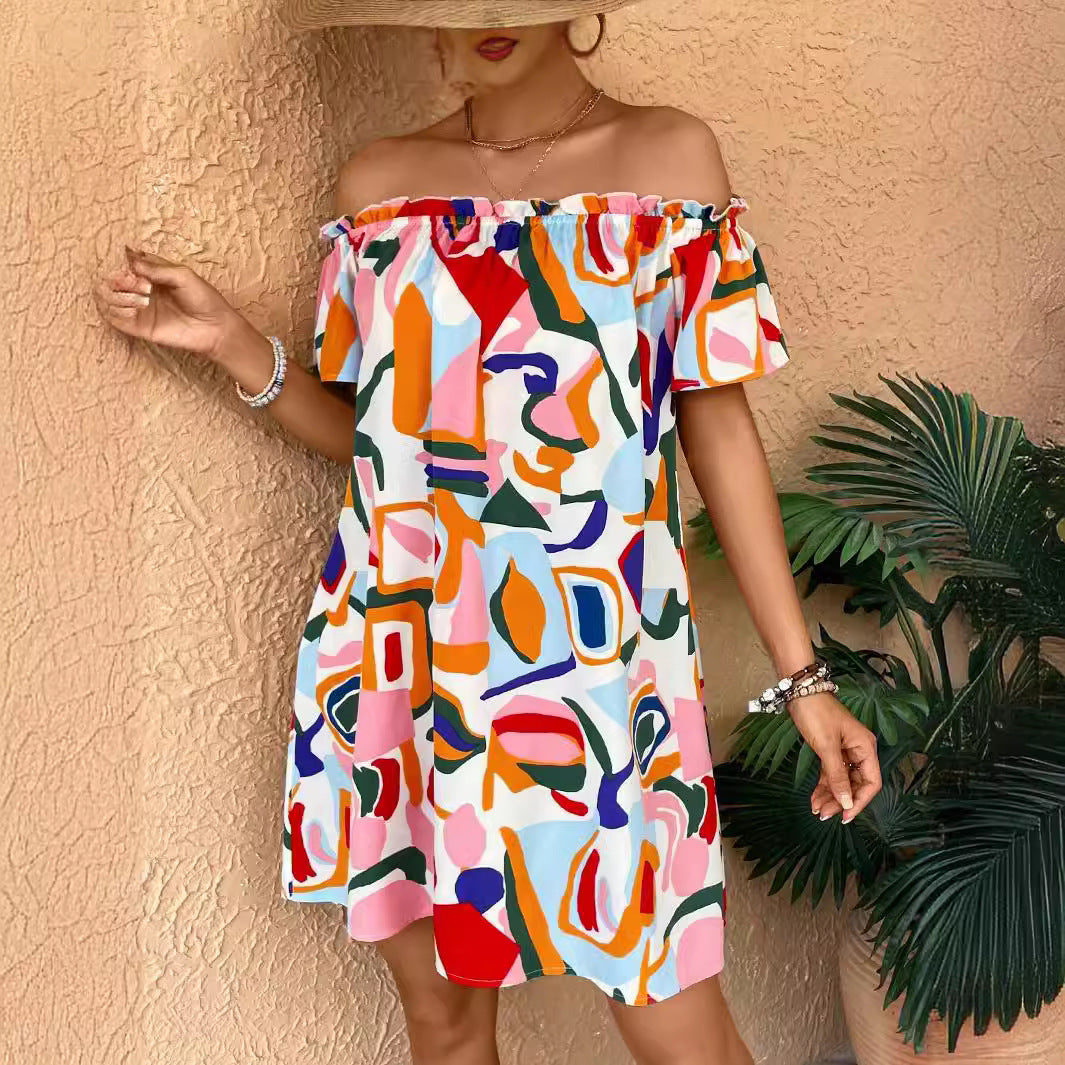 Tropical print strapless mini dress