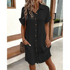 Chemise-robe lin coton unie à boutons