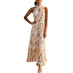 Flowy halter-neck wrap dress with floral print
