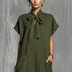 Robe longue vert militaire lin-coton à ceinture