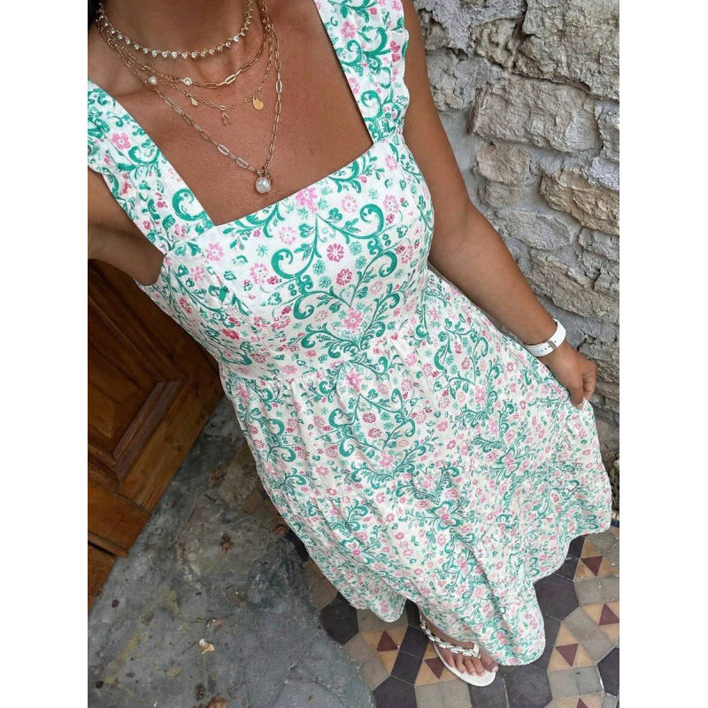 High-Waisted Floral Print Dress — Soft Elegance