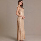 Robe longue dos nu perlée et paillettes