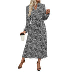 Robe longue imprimée col V manches régulières