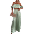 Satin tube top and wide-leg pants set