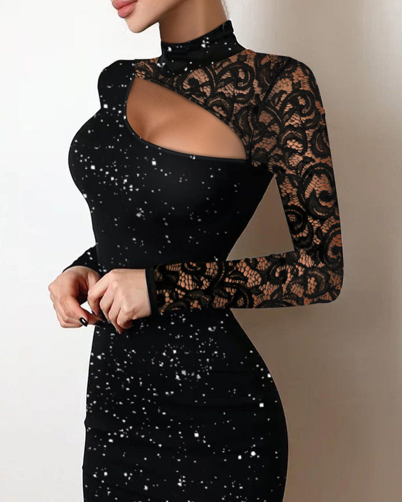 Robe courte moulante en maille tricotée et dentelle - Chic&Shines