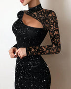 Robe courte moulante en maille tricotée et dentelle - Chic&Shines