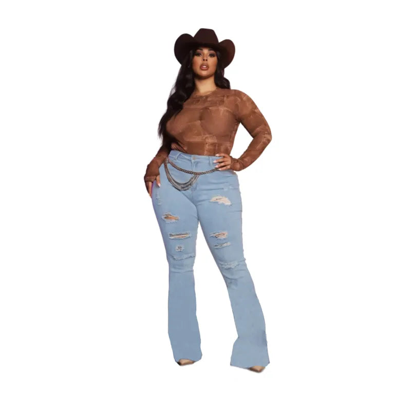 Jeans évasés micro déchirés extensibles - Chic&Shines