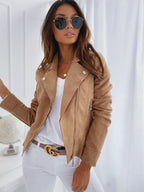 Veste zippée à revers avec poches haut court à manches longues - Chic&Shines