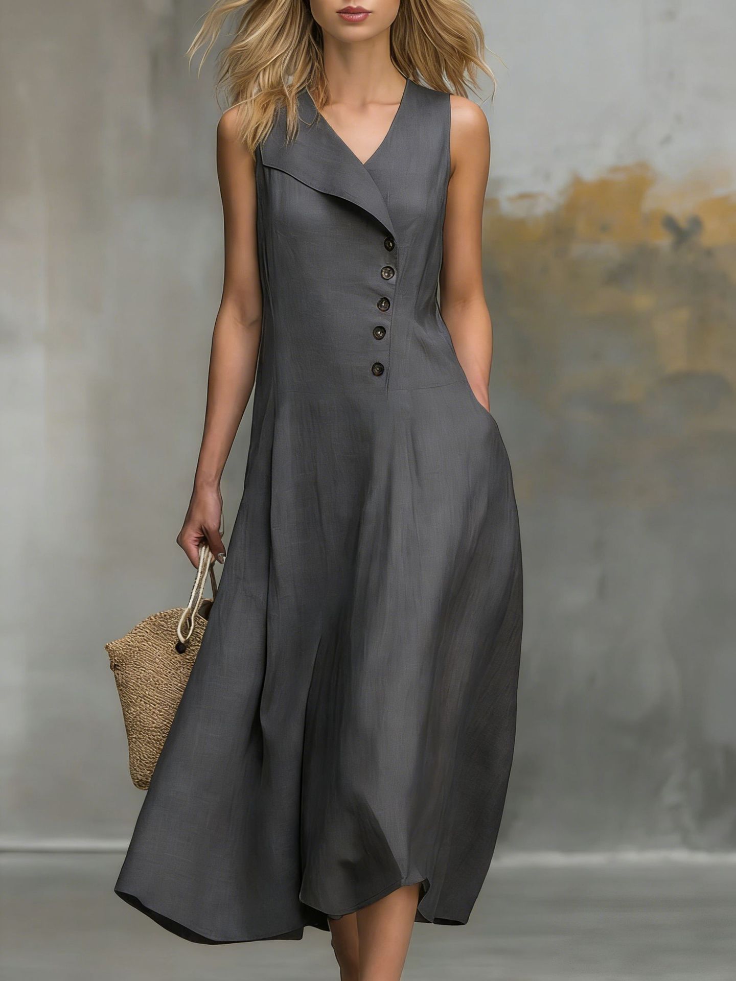 Robe chemise sans manches à col officiel